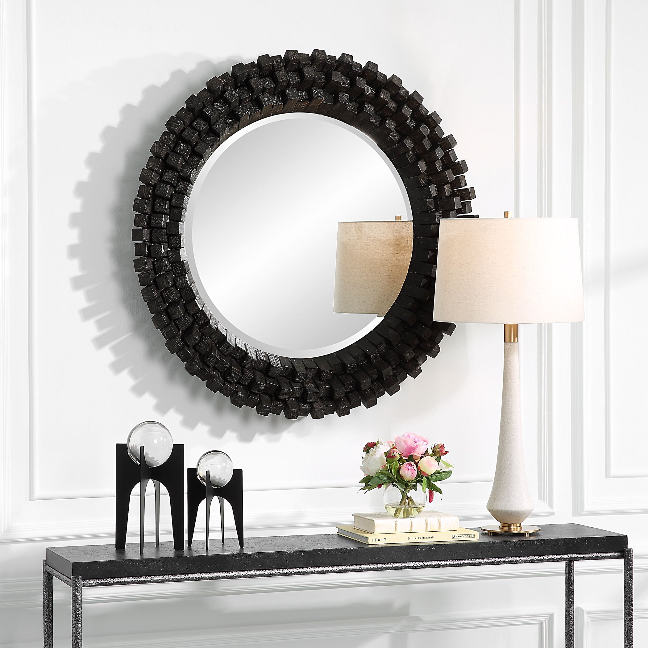 Circle Of Piers - Round Mirror - Black