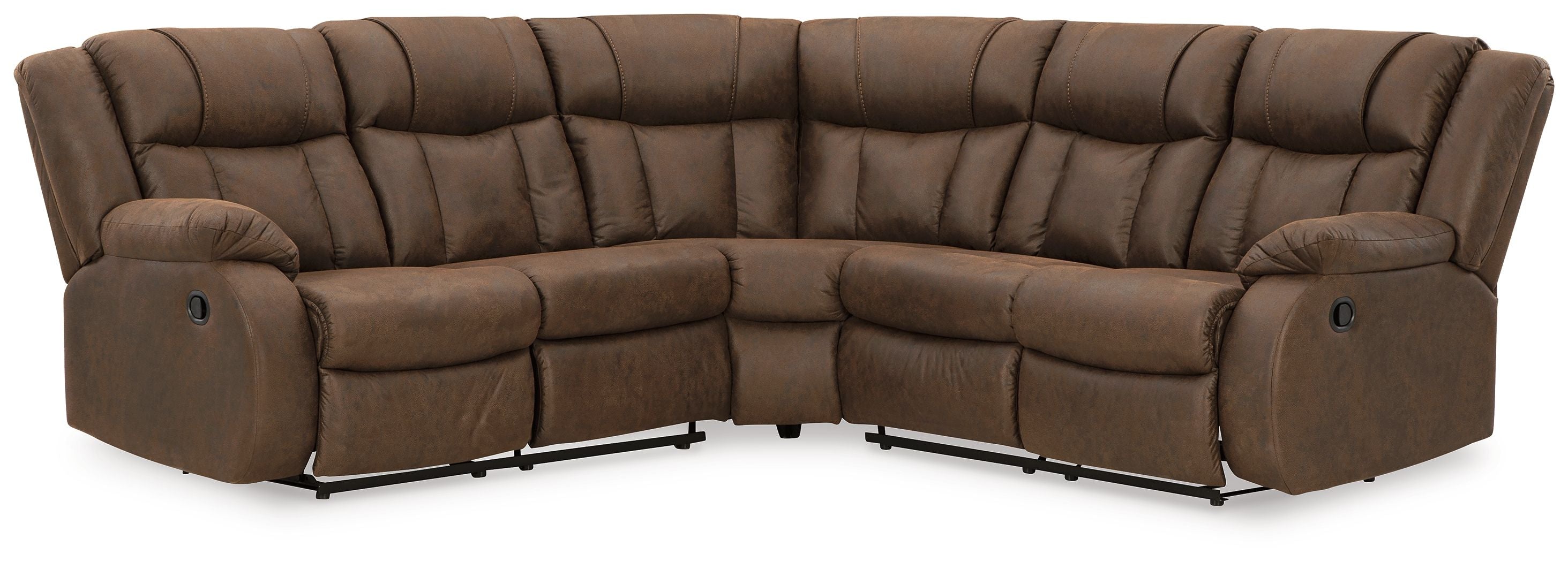Trail Boys - Walnut - 2-Piece Reclining Sectional With Raf Reclining Loveseat - Faux Leather