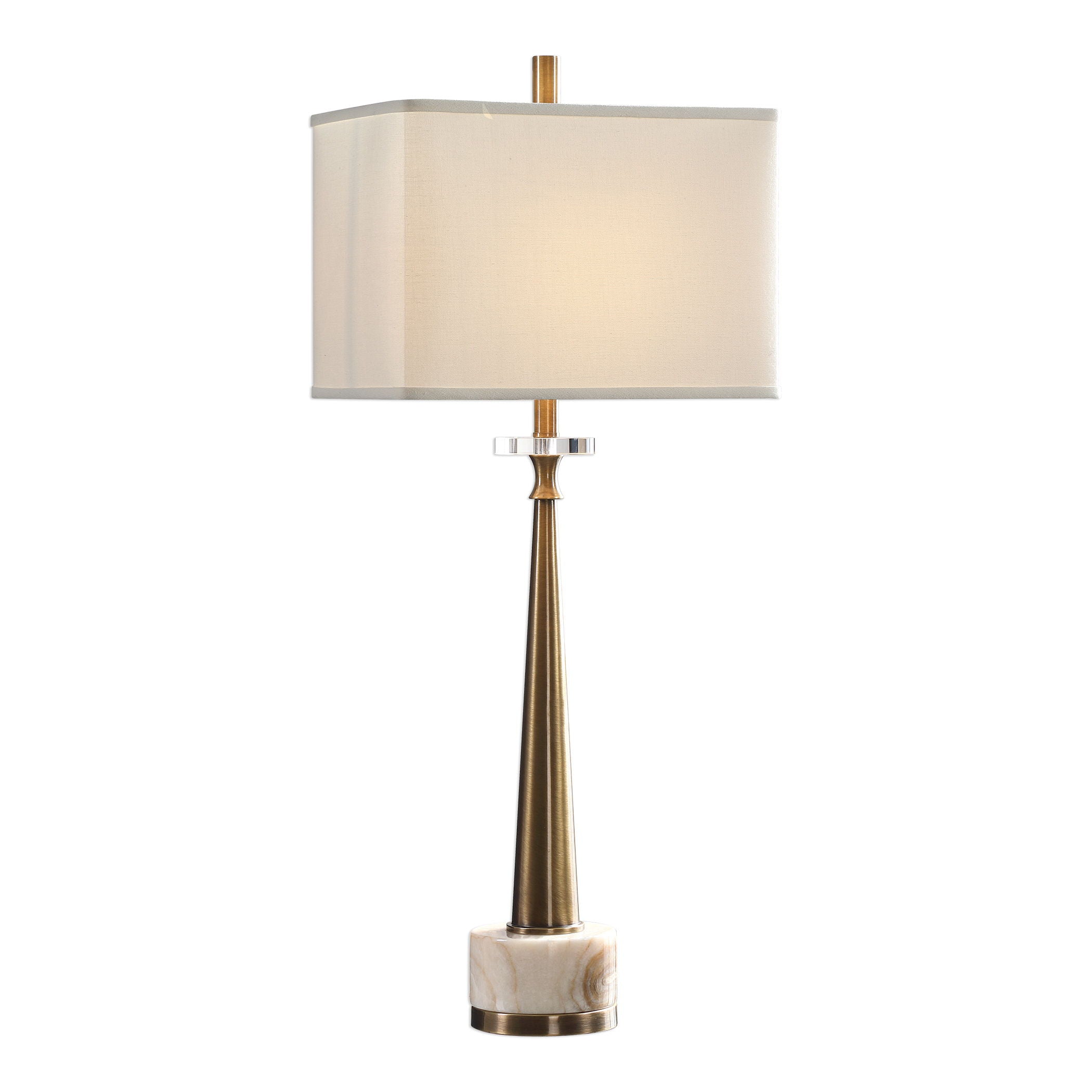 Uttermost Lagrima Metal Crystal and Fabric Lamp in Brushed Brass/Beige