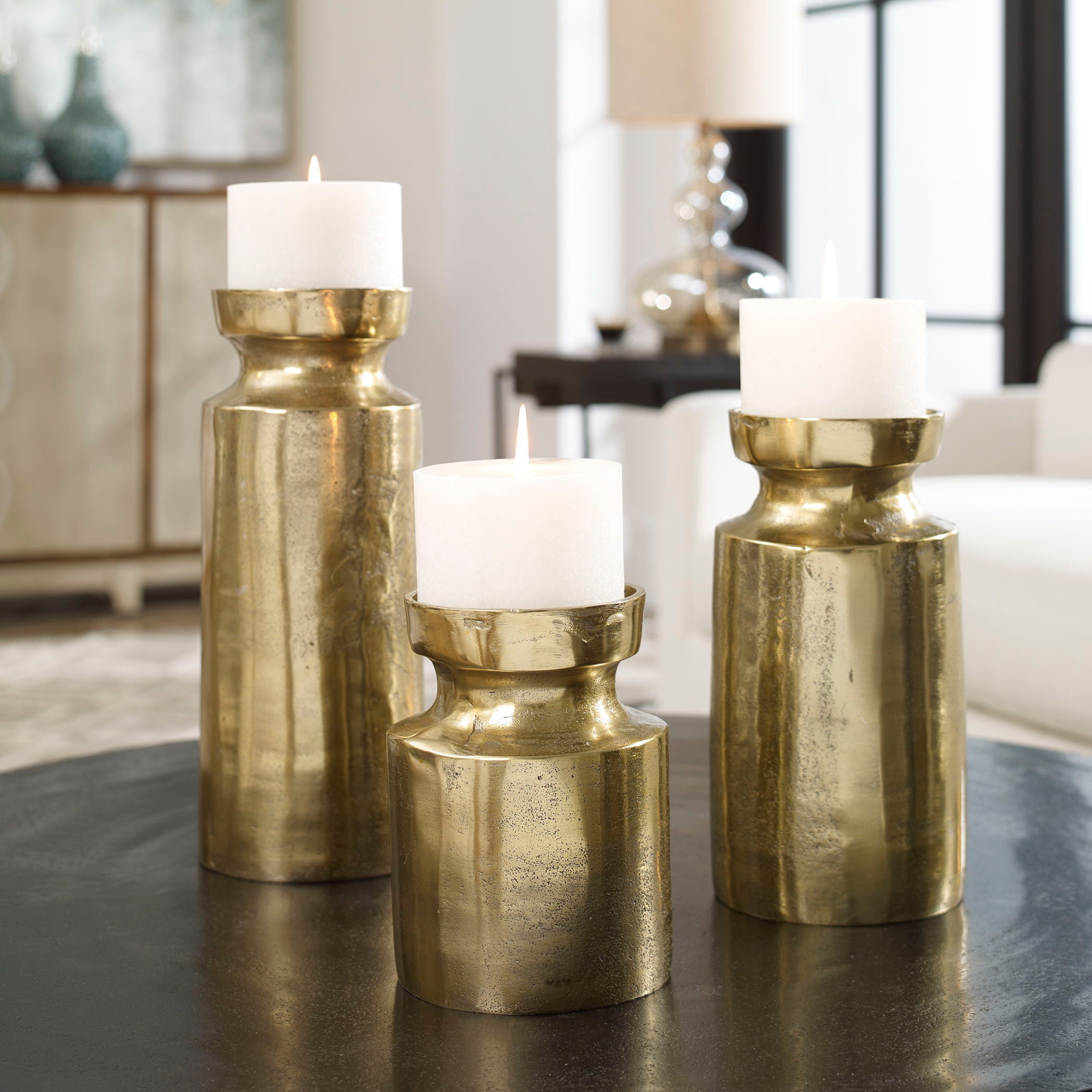 Amina - Candleholders (Set of 3) - Antique Brass