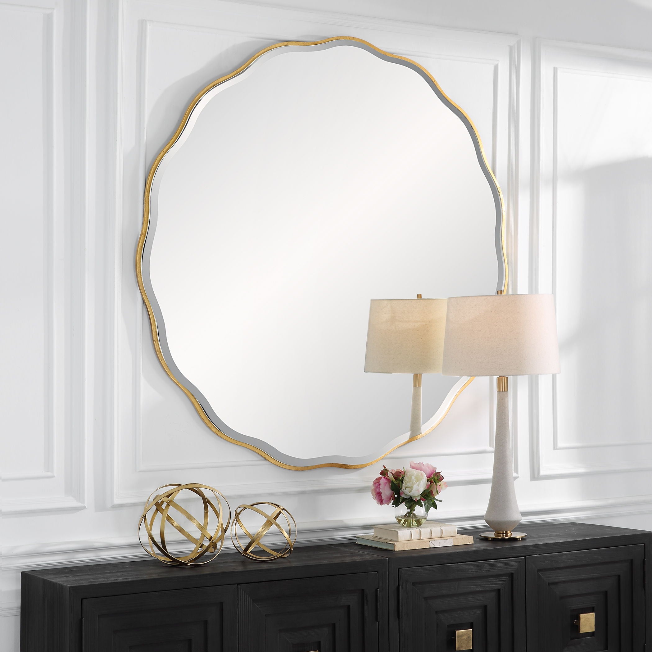 Aneta - Large Round Mirror - Gold