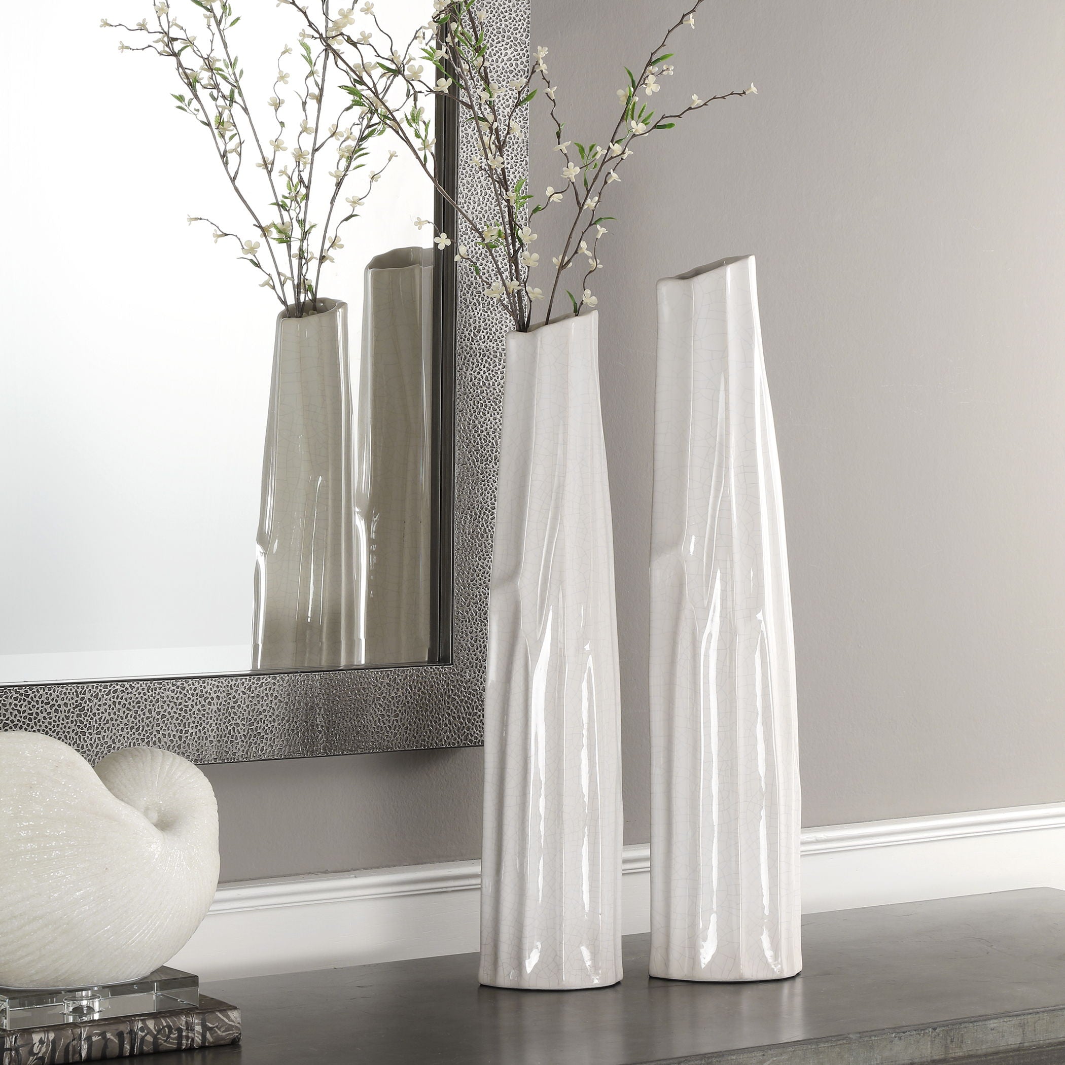 Kenley - Crackled Vases (Set of 2) - White