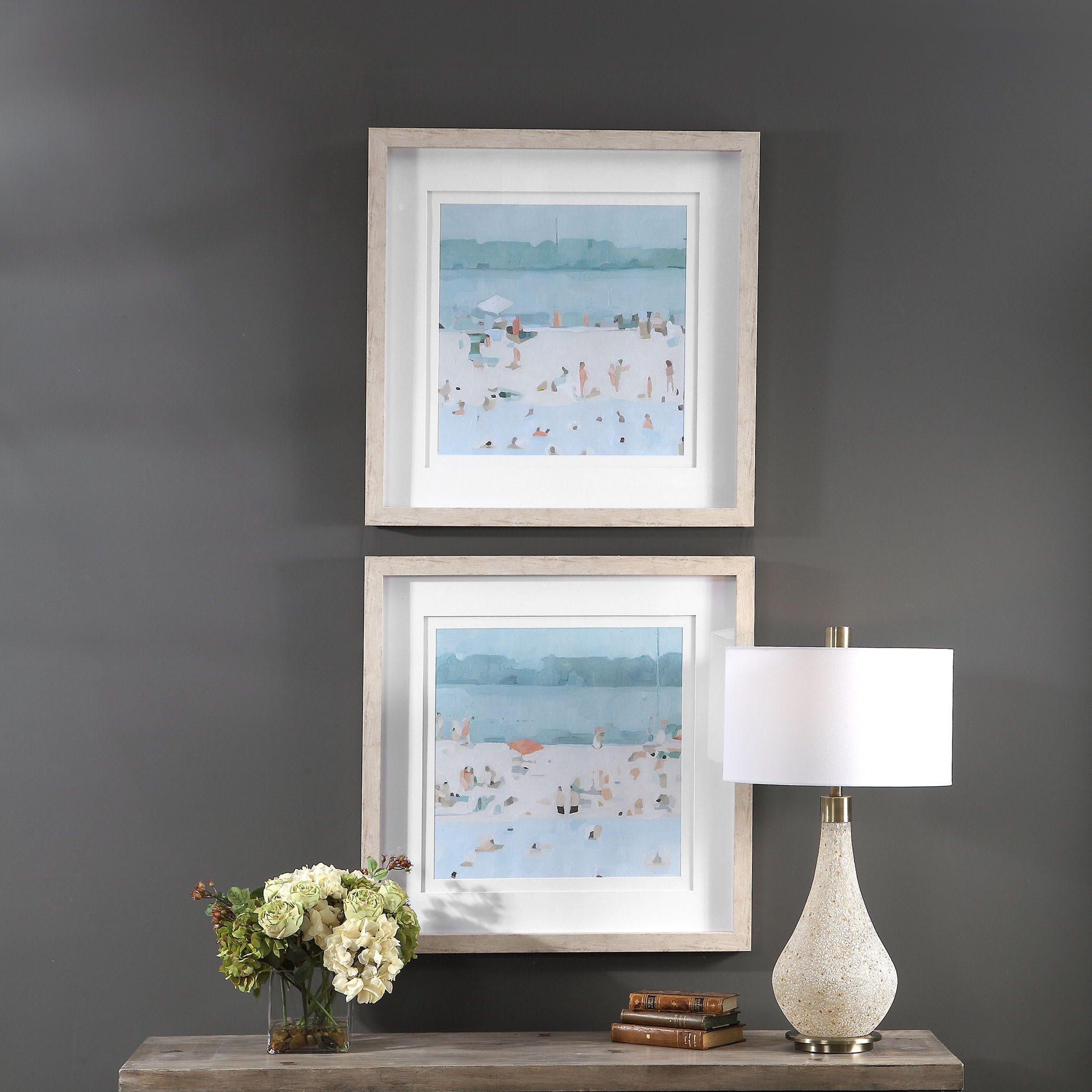 Seaglass online Framed Art: Plant Stand with Blue Multi Vases