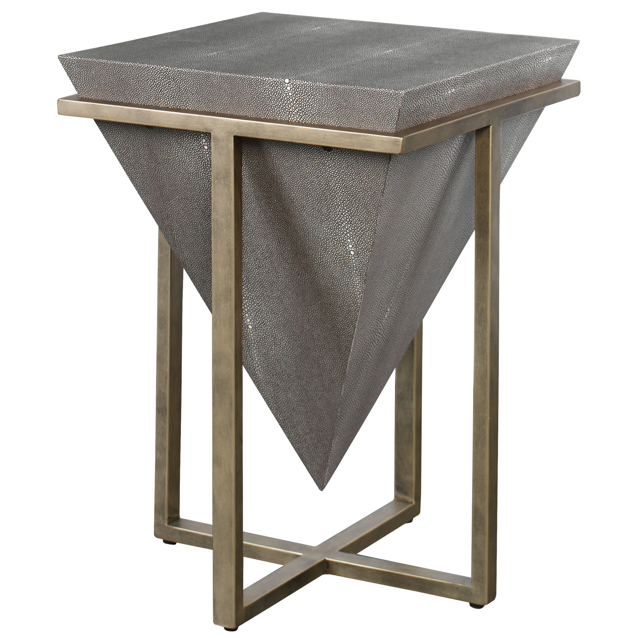 Bertrand - Shagreen Accent Table - Dark Gray & Gold