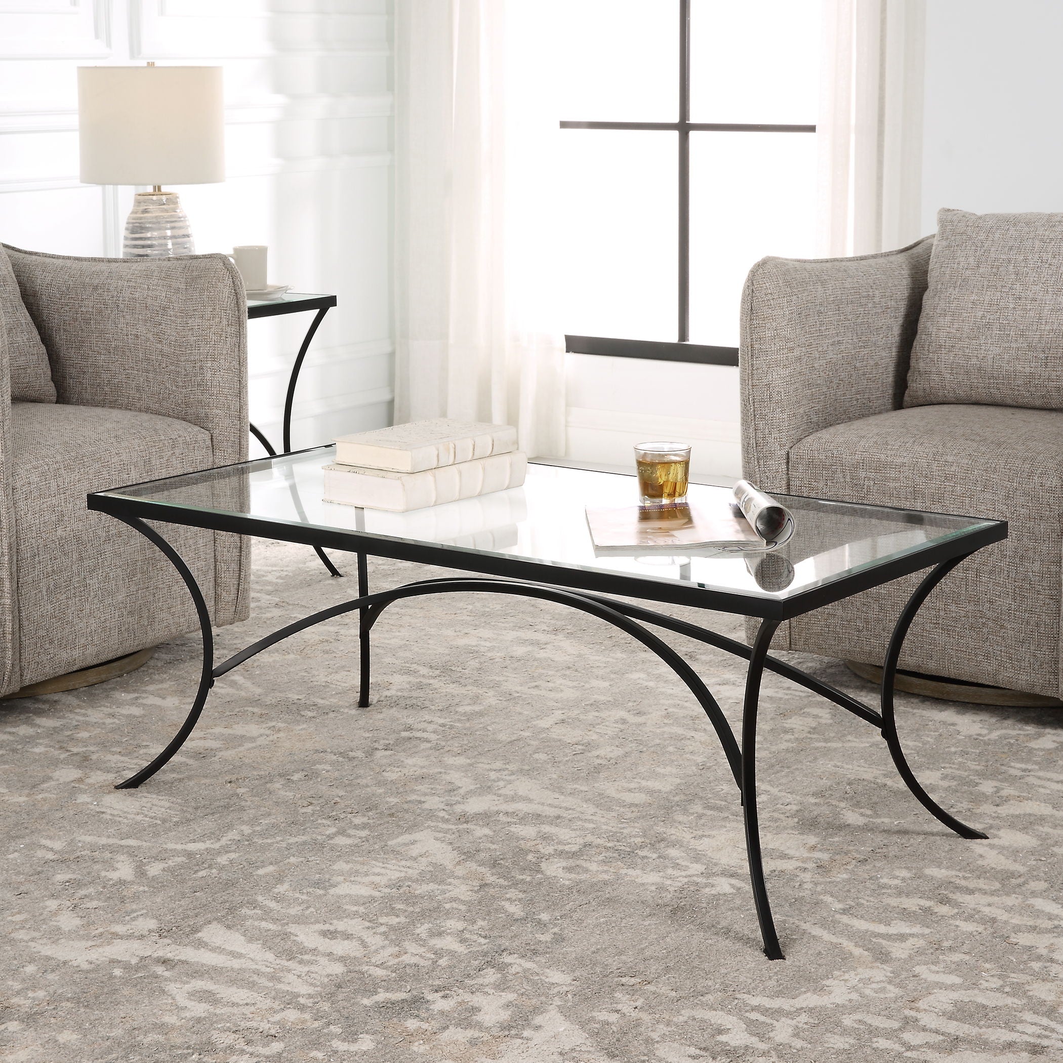 Metal glass deals coffee table sets