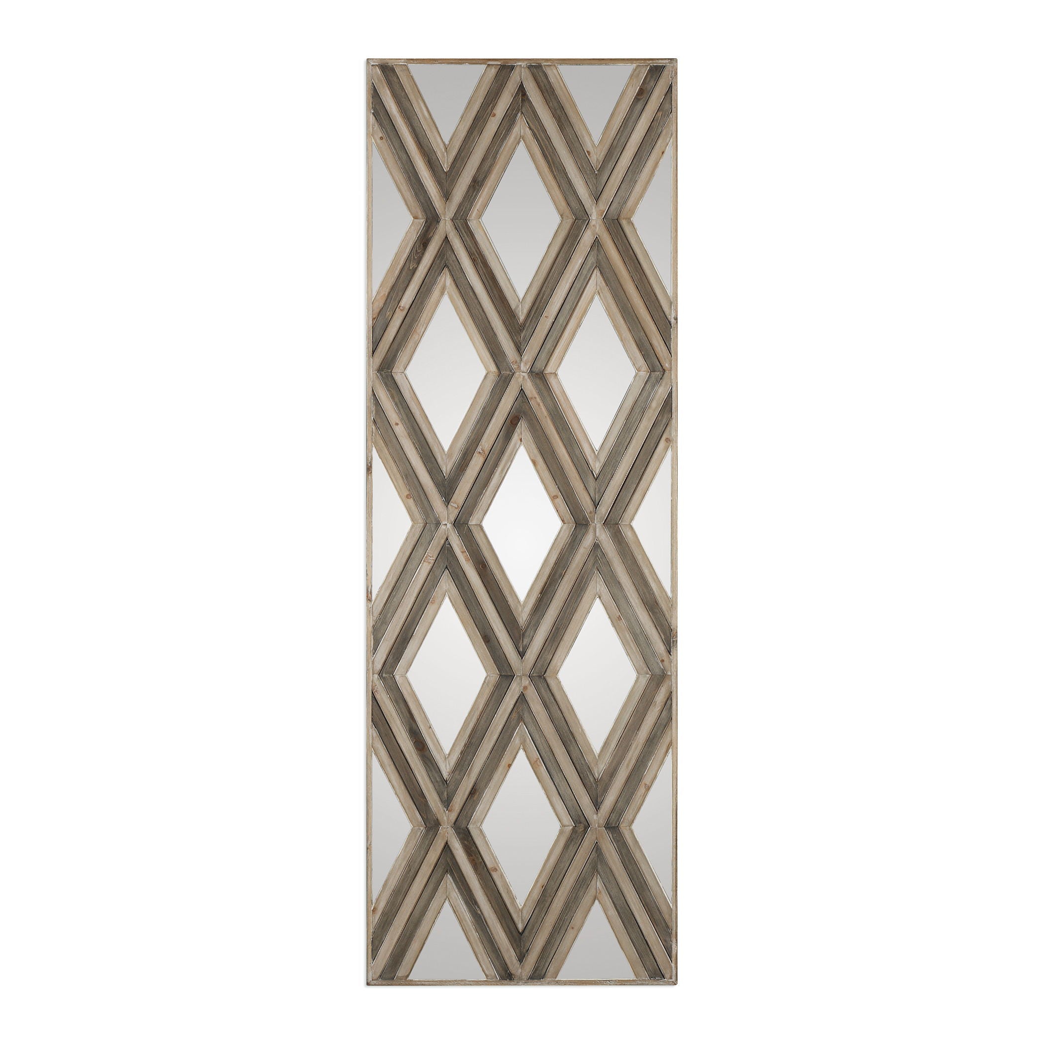 Tahira - Geometric Argyle Pattern Wall Mirror - Light Brown