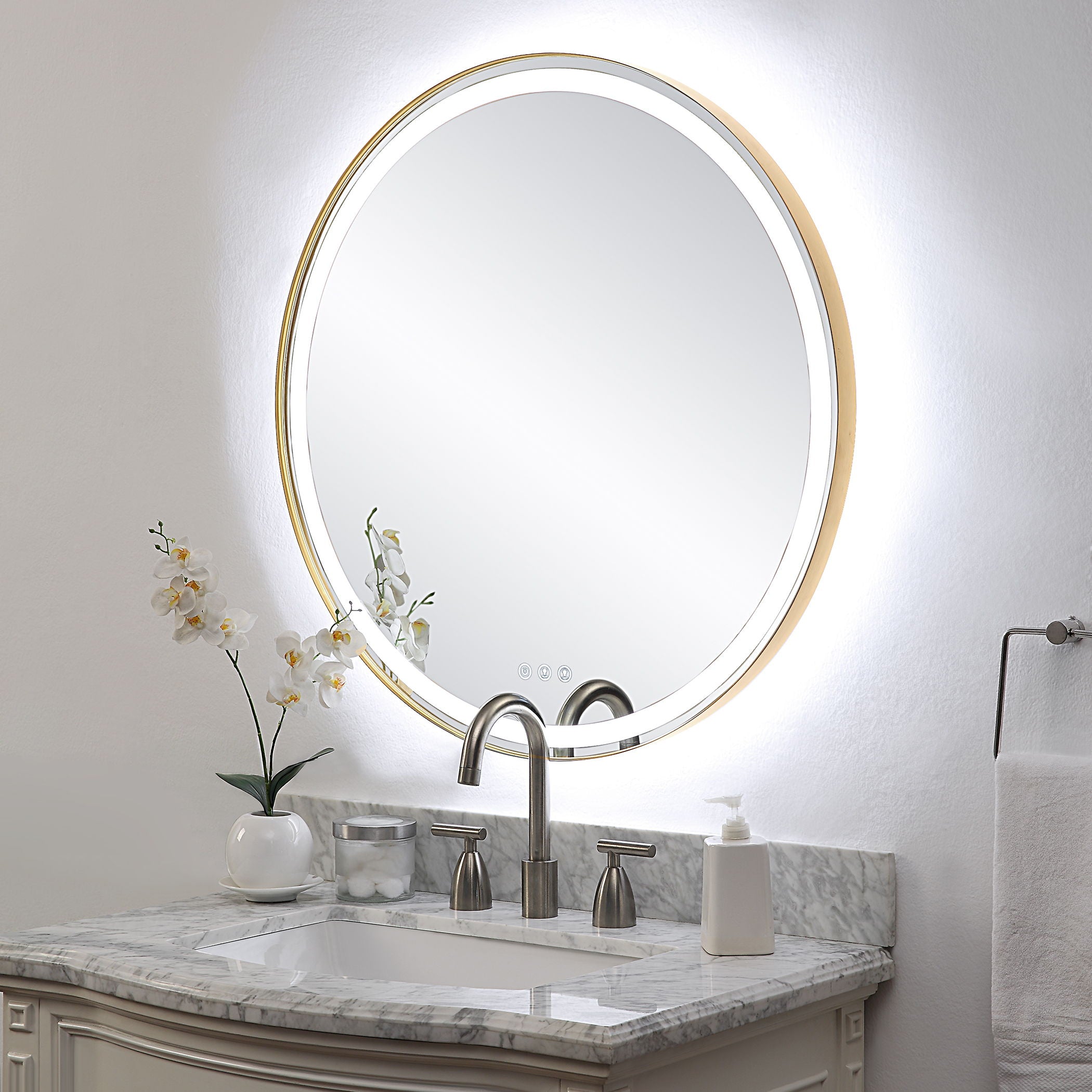 Crofton - Lighted Brass Round Mirror