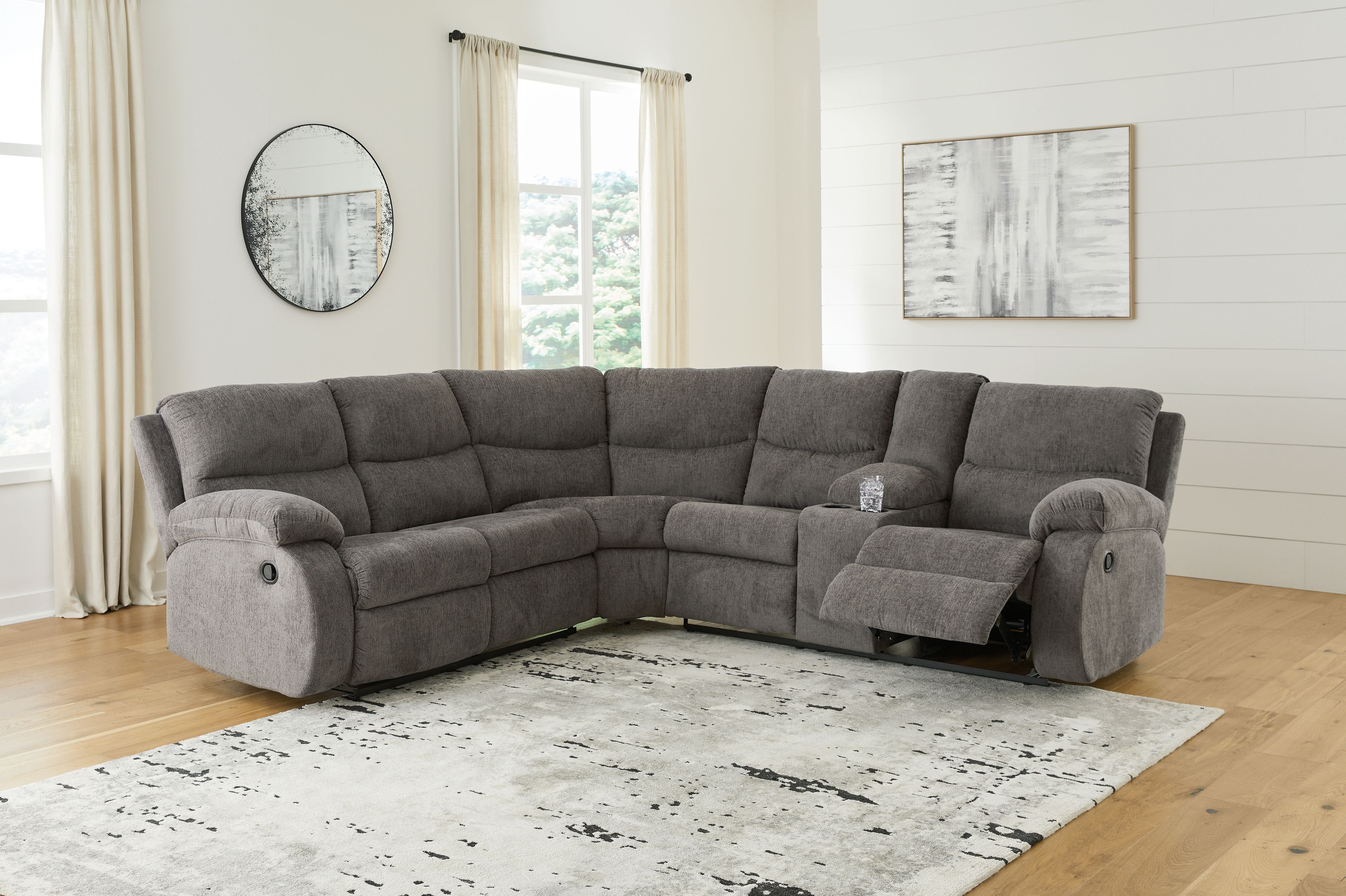 Museum - Pewter - 2-Piece Reclining Sectional With Raf Reclining Loveseat W/Console - Fabric