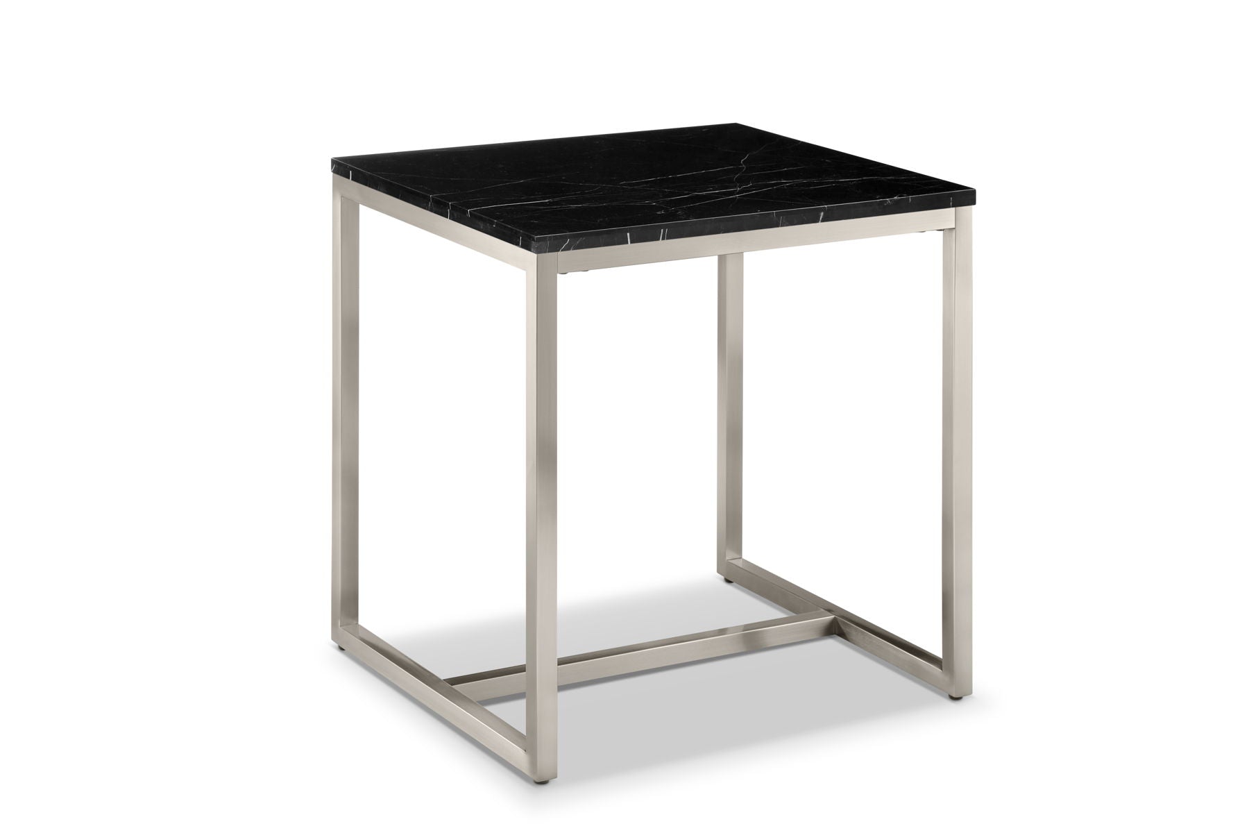 Kira - Rectangular End Table - Black Marble And Brushed Nickel