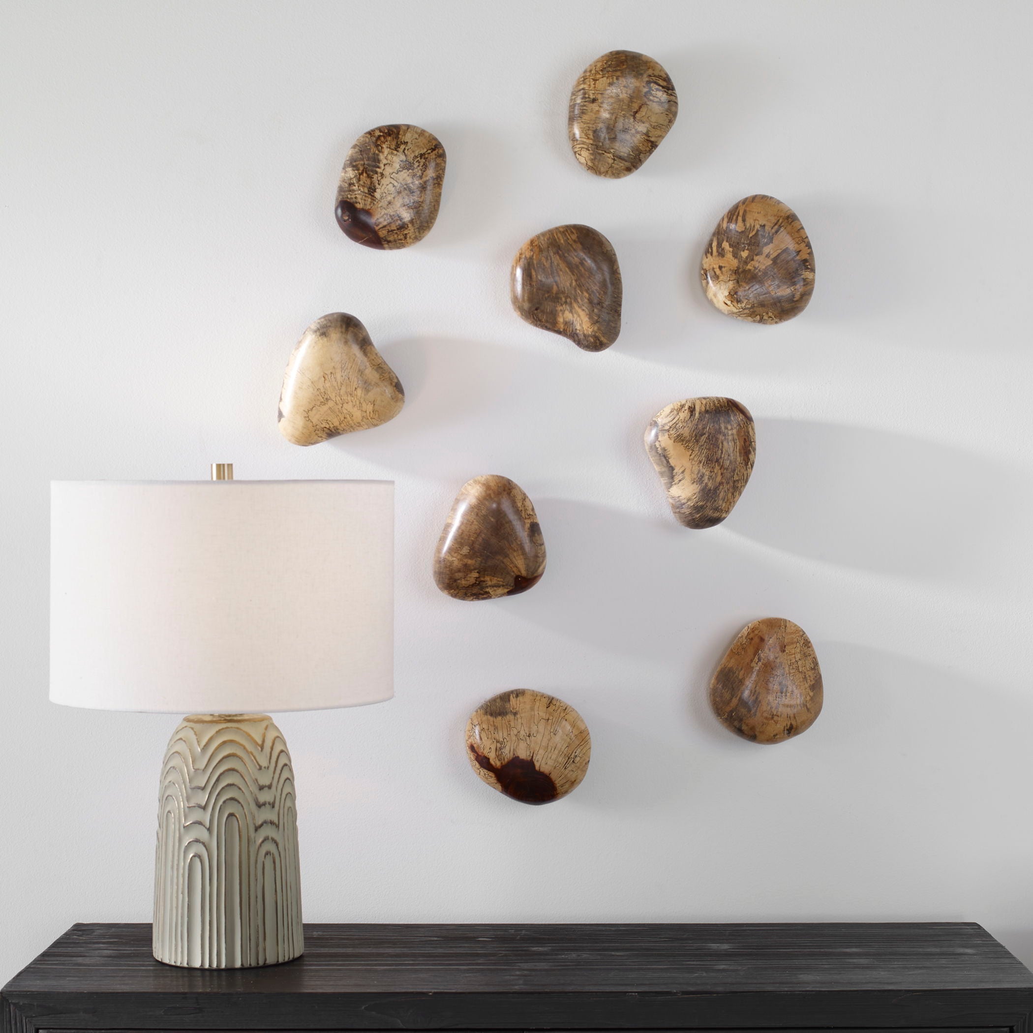 Pebbles - Blonde Wood Wall Décor (Set of 9) - Light Brown