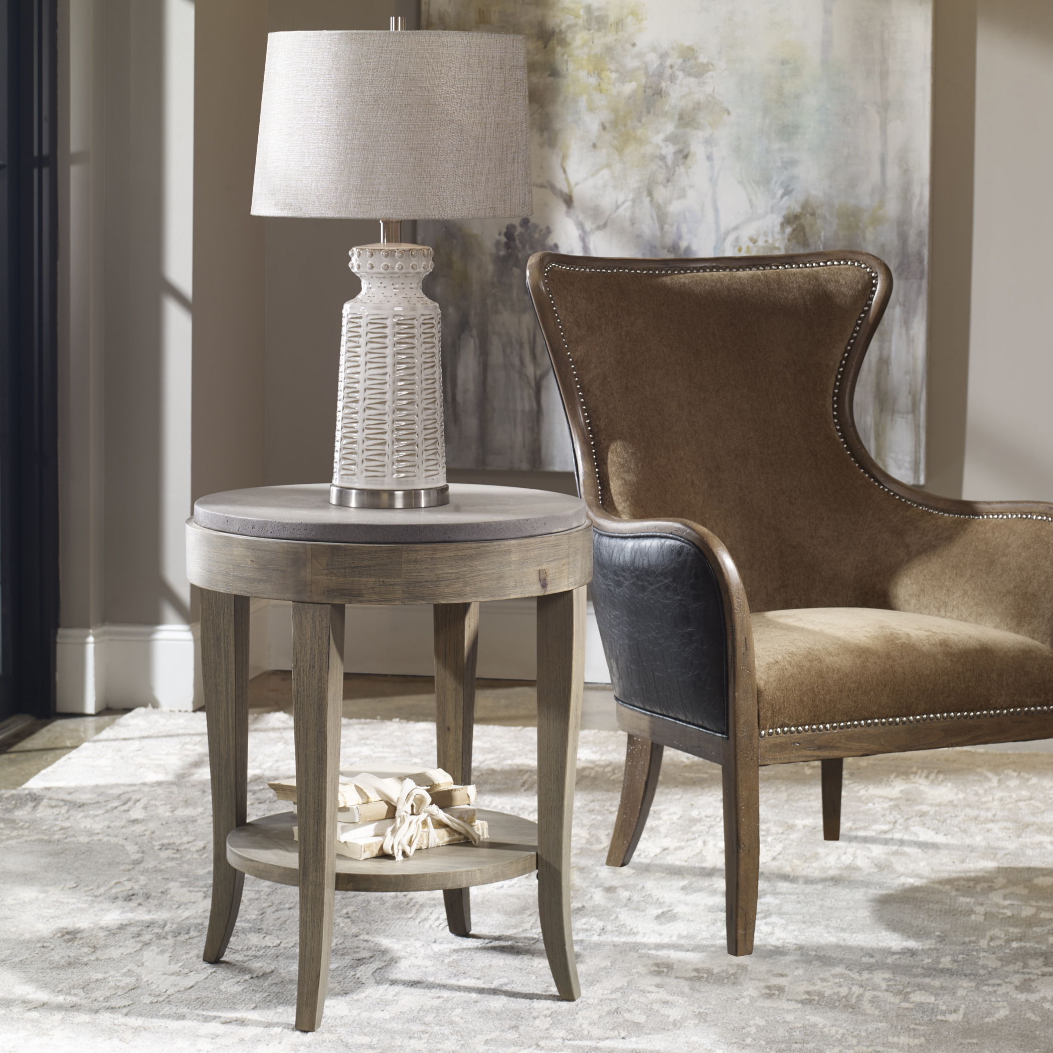 Deka - Round Side Table - Gray & Light Brown