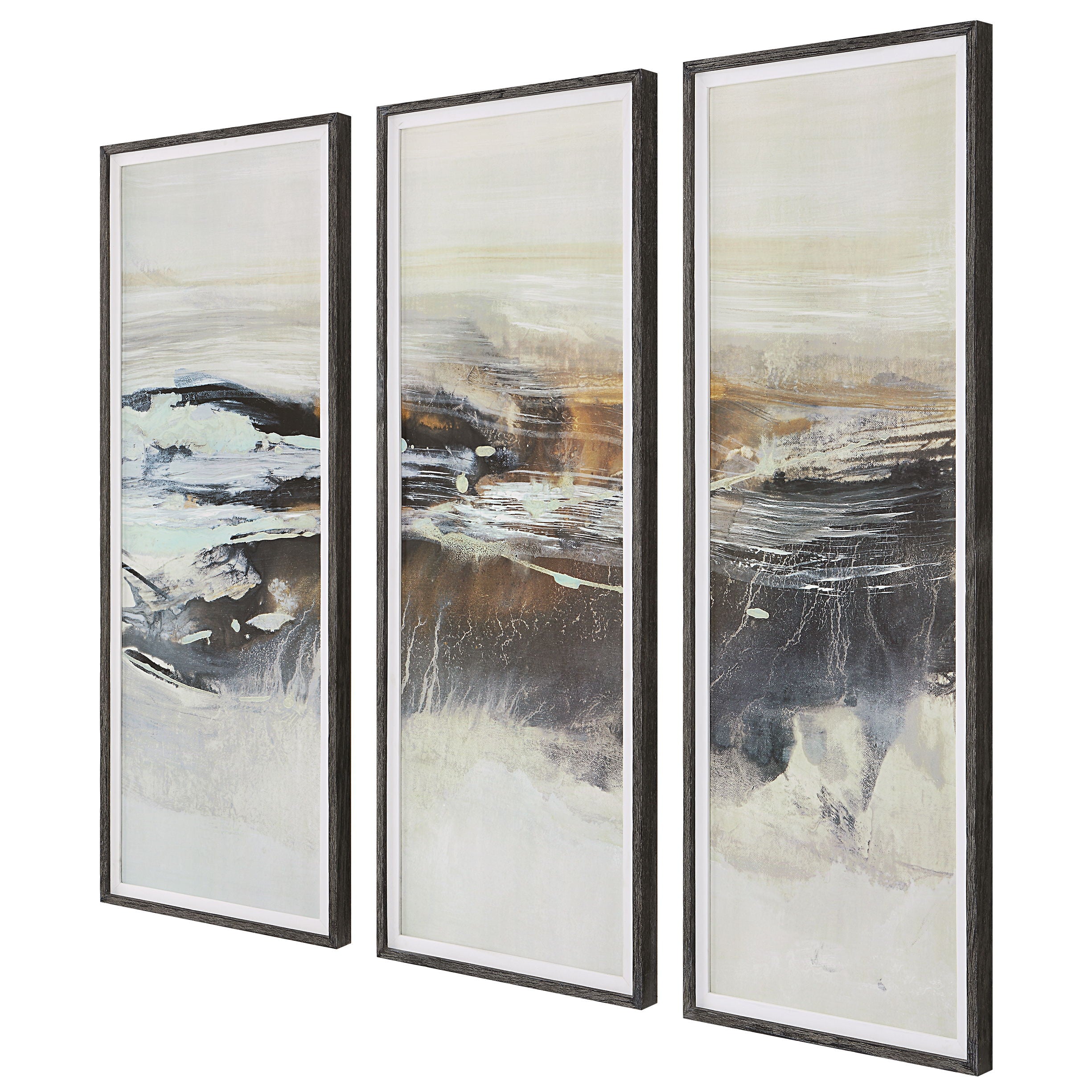 Graphite - Horizon Framed Prints (Set of 3) - Pearl Silver