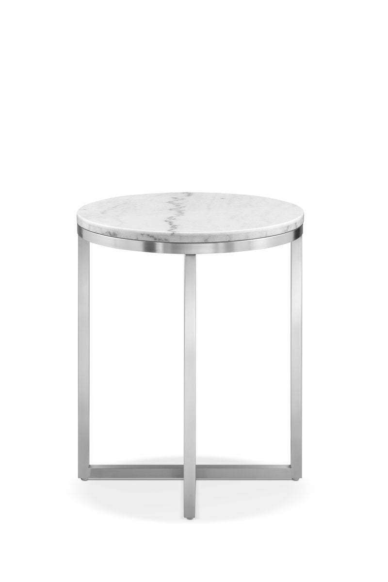 Esme - Round End Table - White Marble And Brushed Nickel