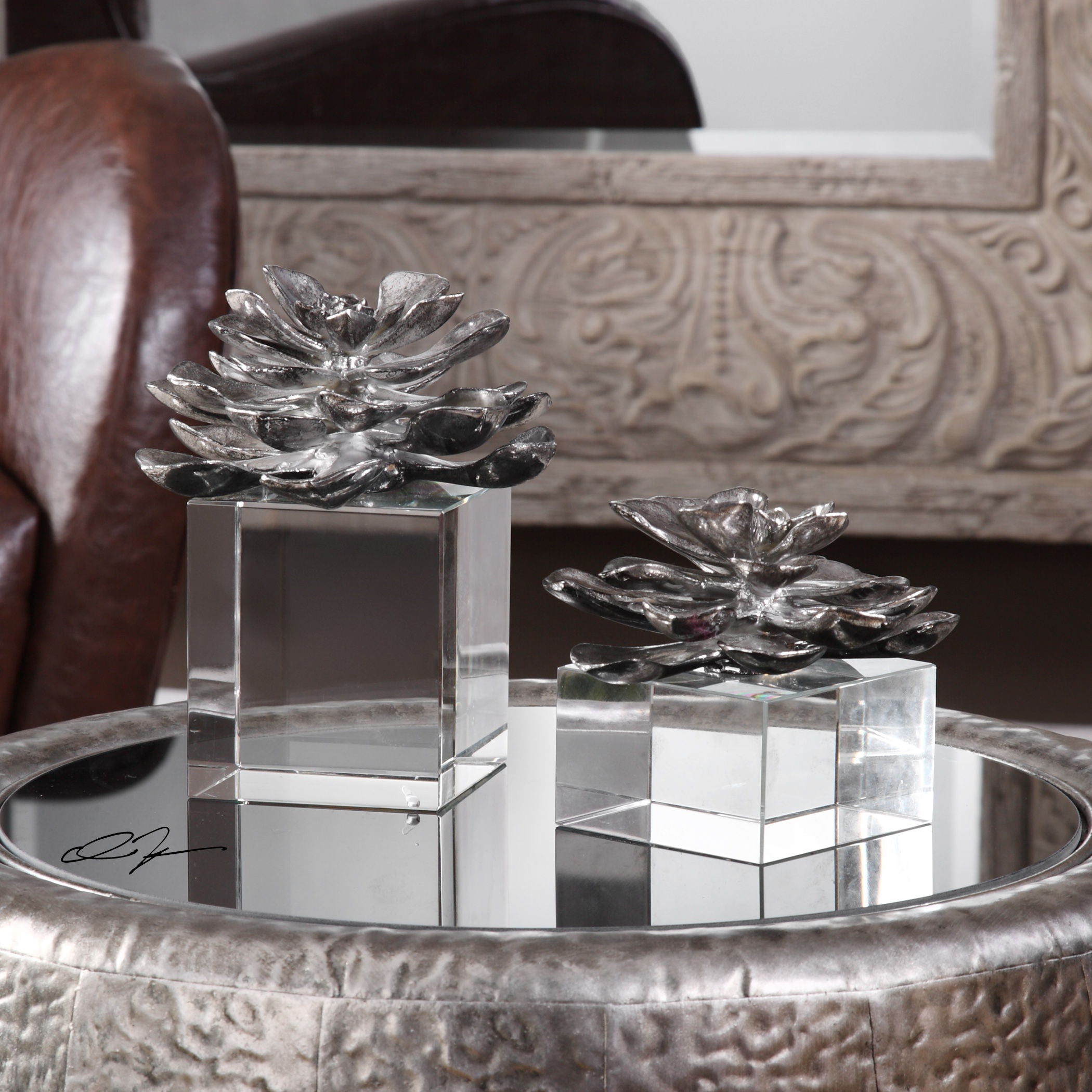 Indian Lotus - Metallic Flowers (Set of 2) - Silver