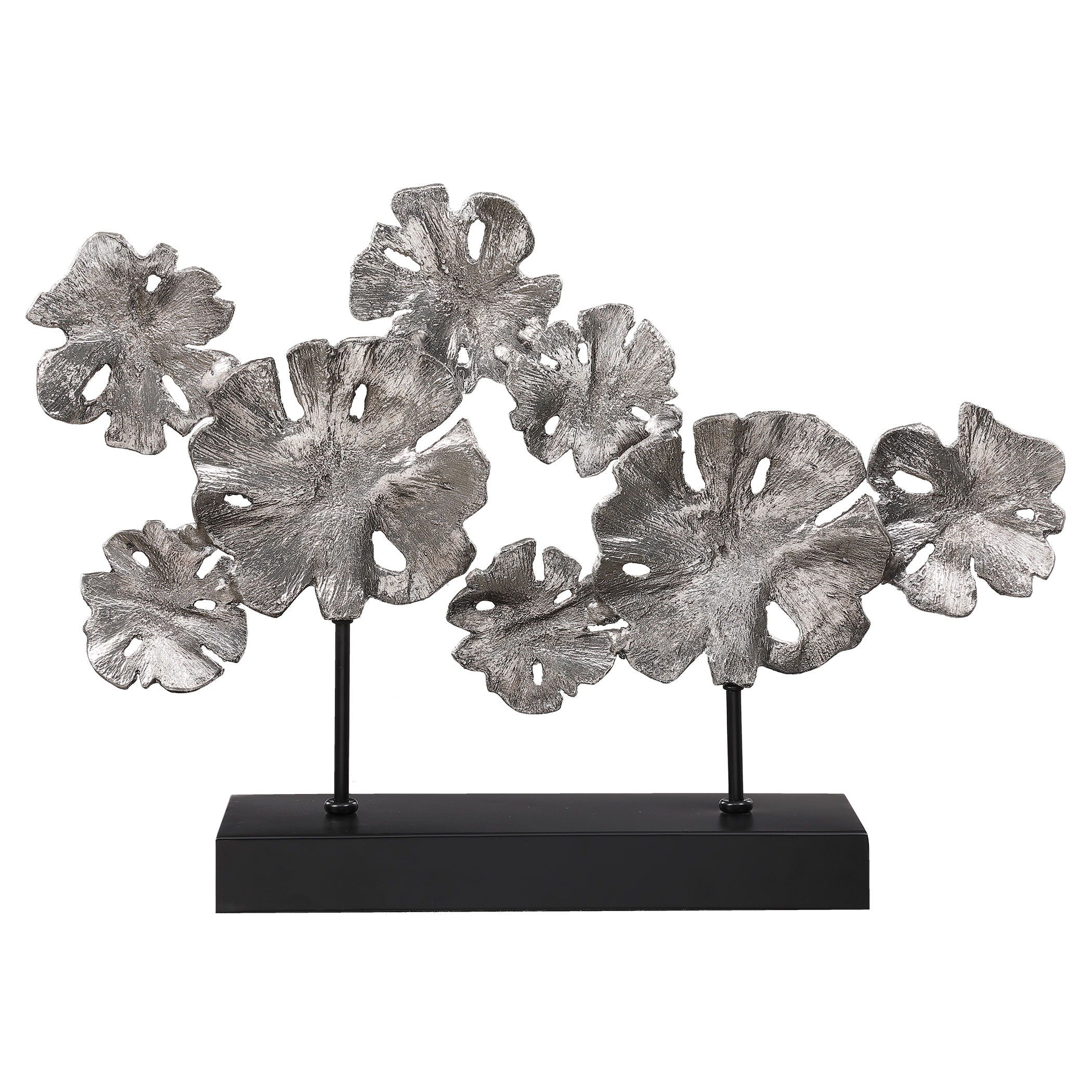 Contemporary Lotus - Sculpture - Black & Pearl Silver