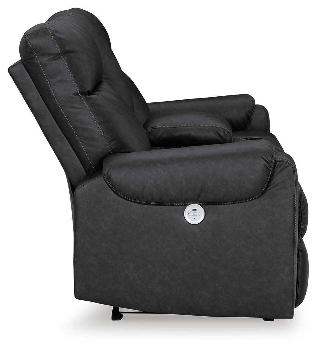 Axtellton - Carbon - Dbl Power Reclining Loveseat With Console - Faux Leather