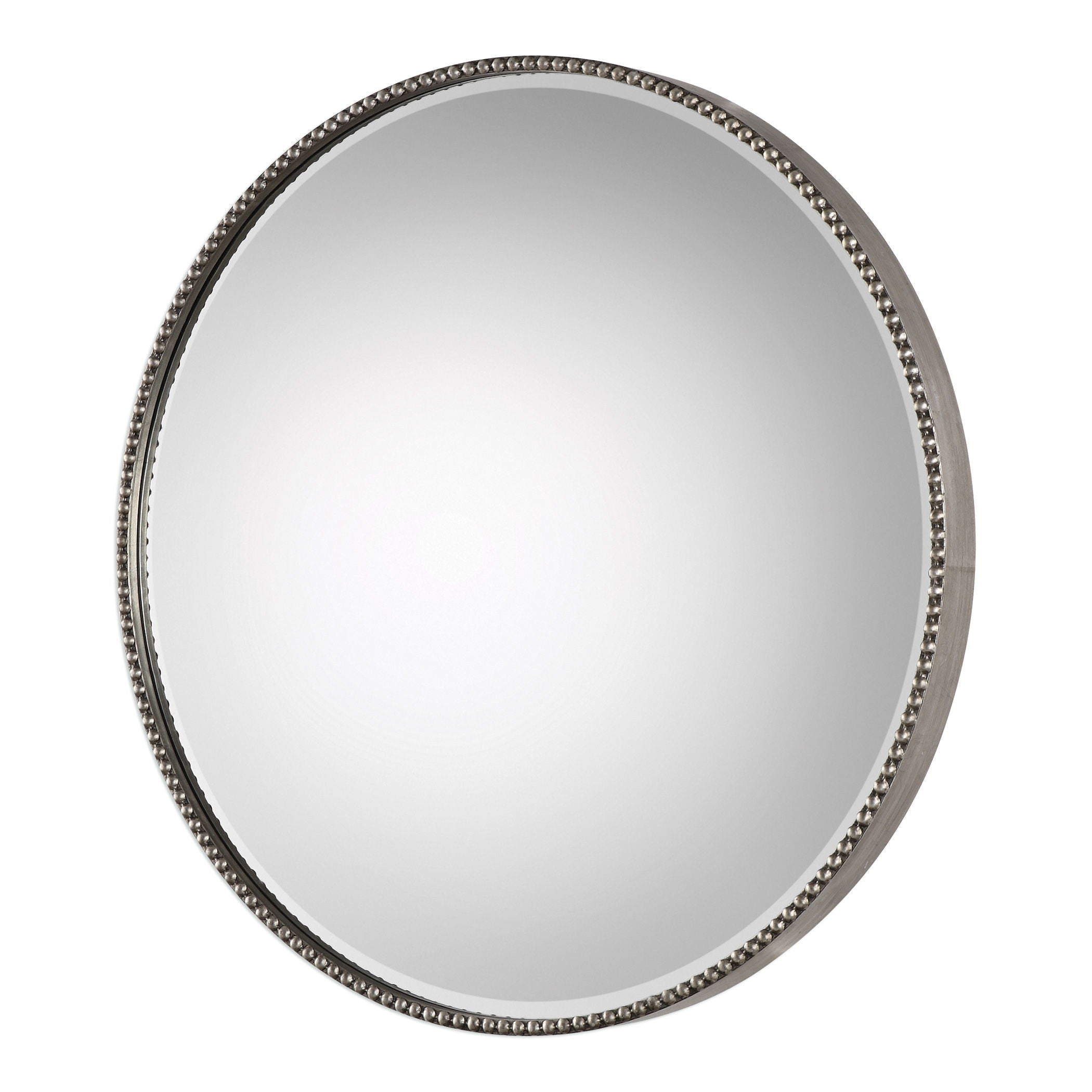 Stefania - Beaded Round Mirror - Pearl Silver