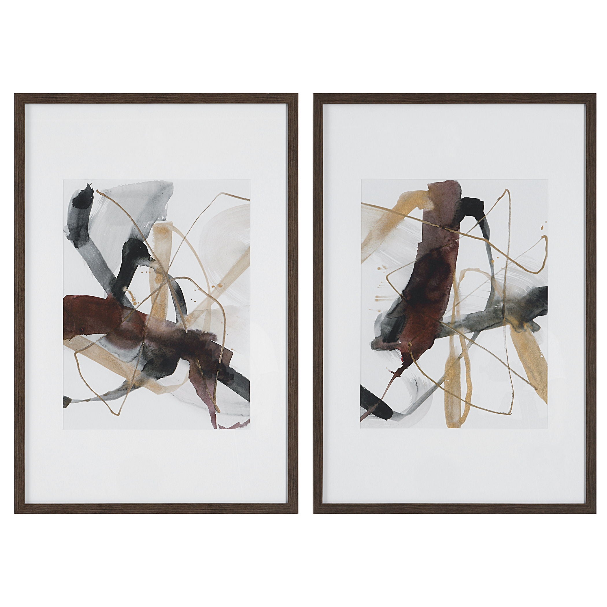 Burgundy Interjection - Abstract Prints (Set of 2) - Dark Brown