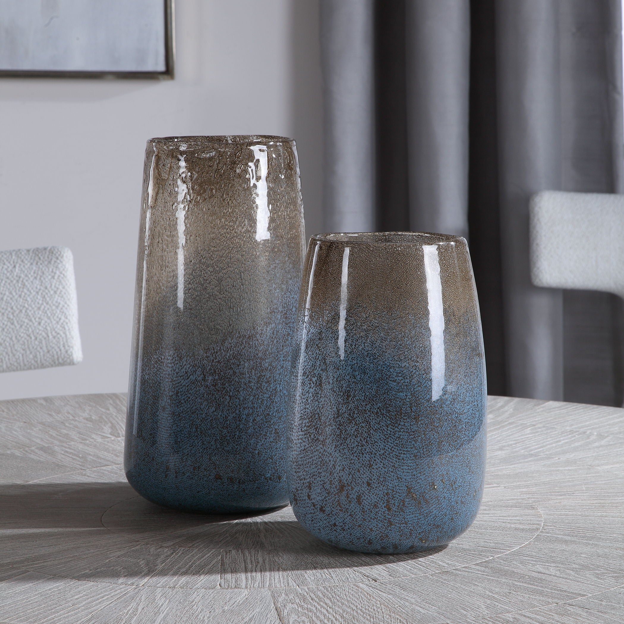 Ione - Seeded Glass Vases (Set of 2) - Blue