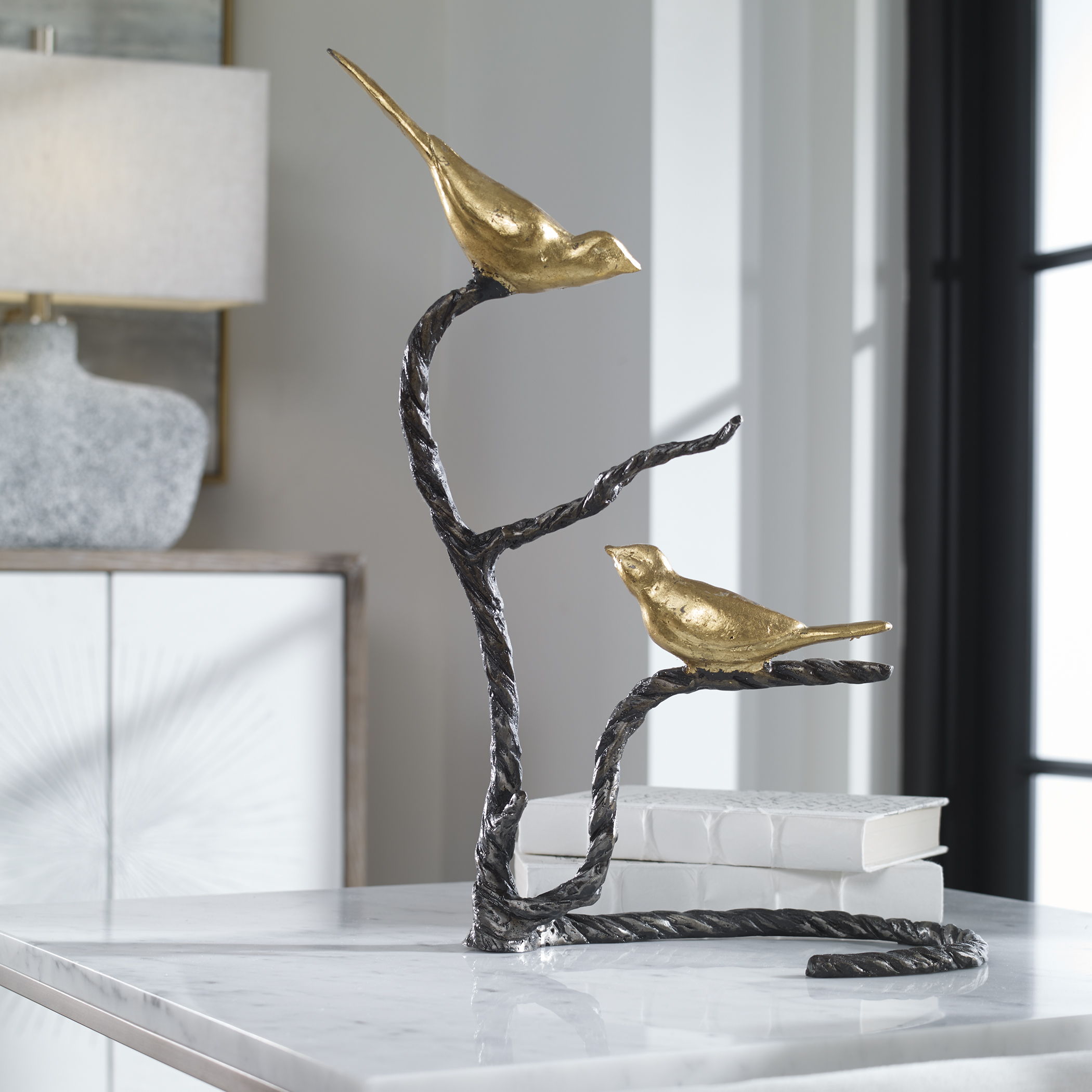 Birds On A Limb - Sculpture - Black & Gold