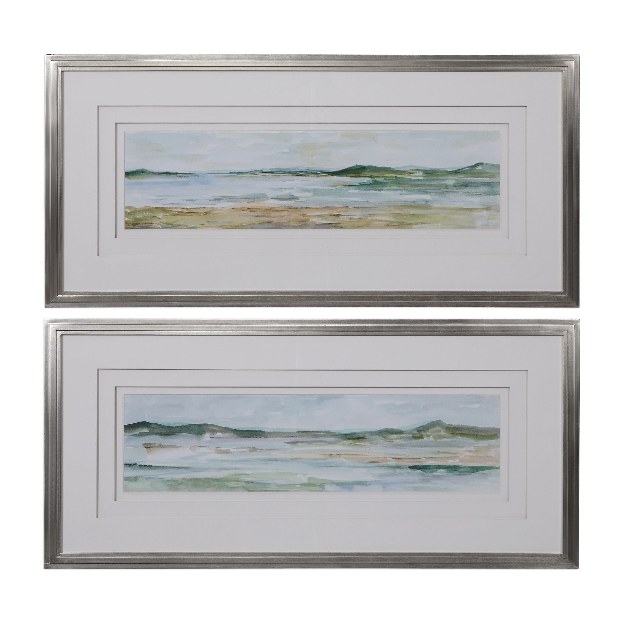 Panoramic Seascape - Framed Prints (Set of 2) - Blue