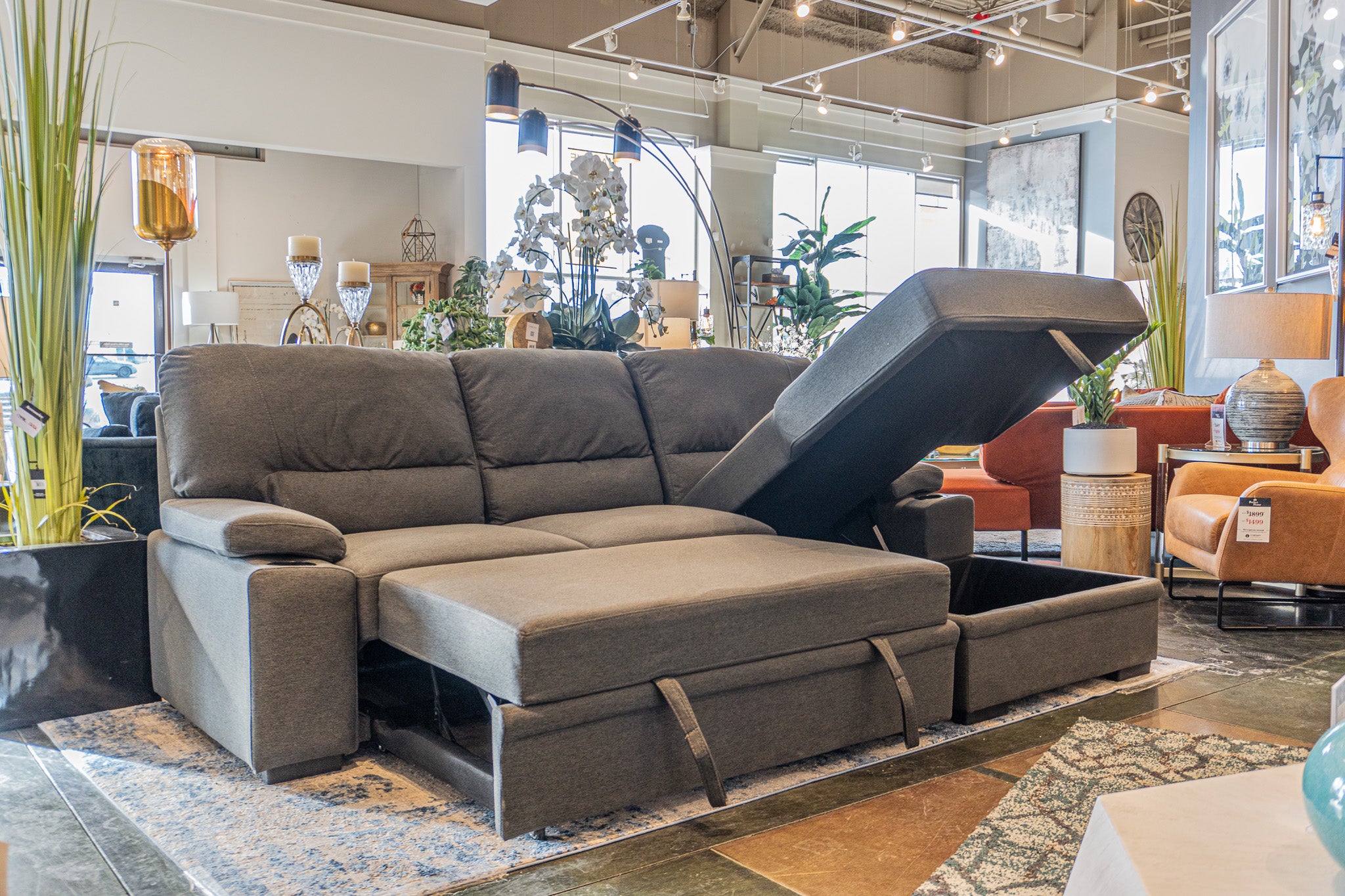 Gray Sectional with Pullout Sleeper