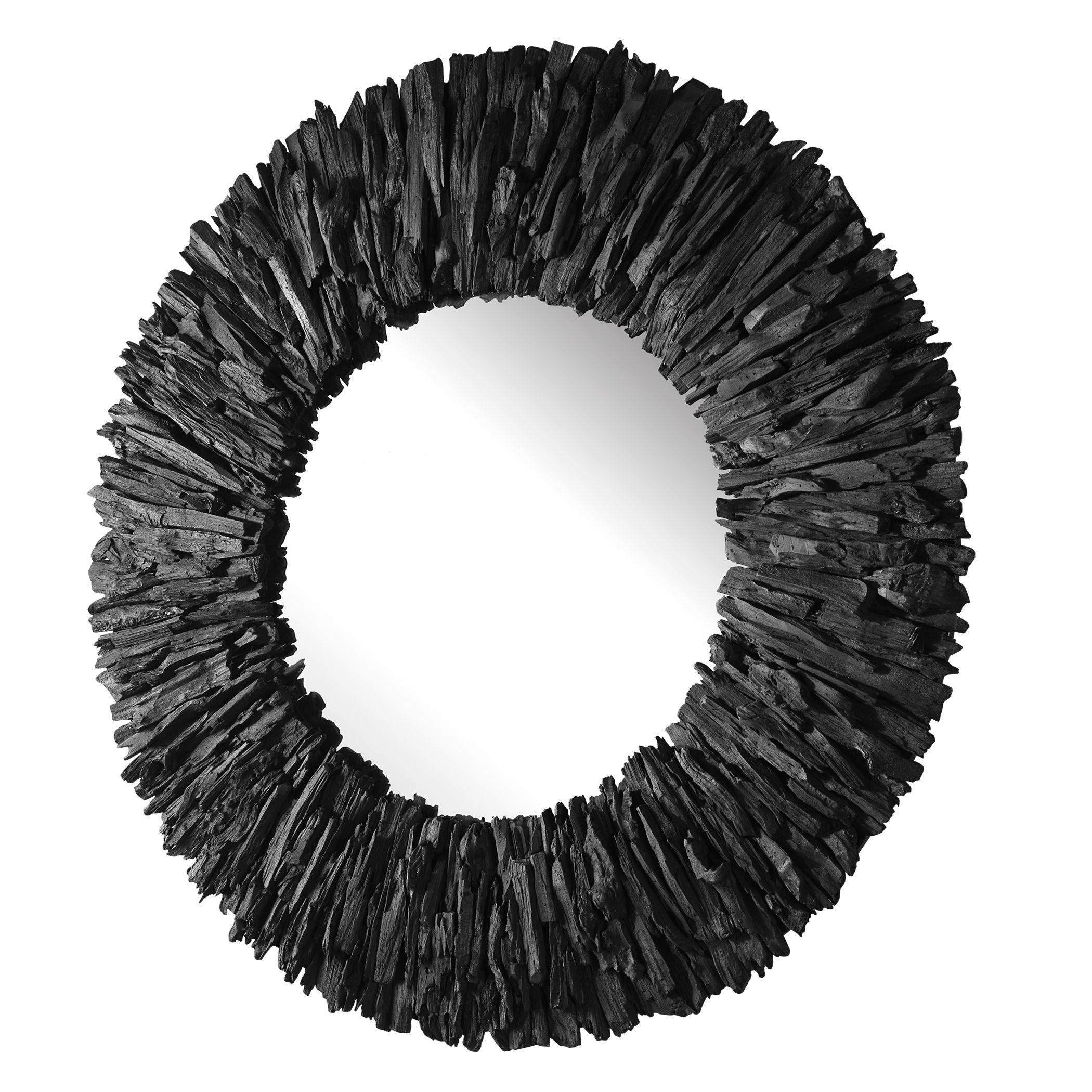 Teak Branch - Round Mirror - Black