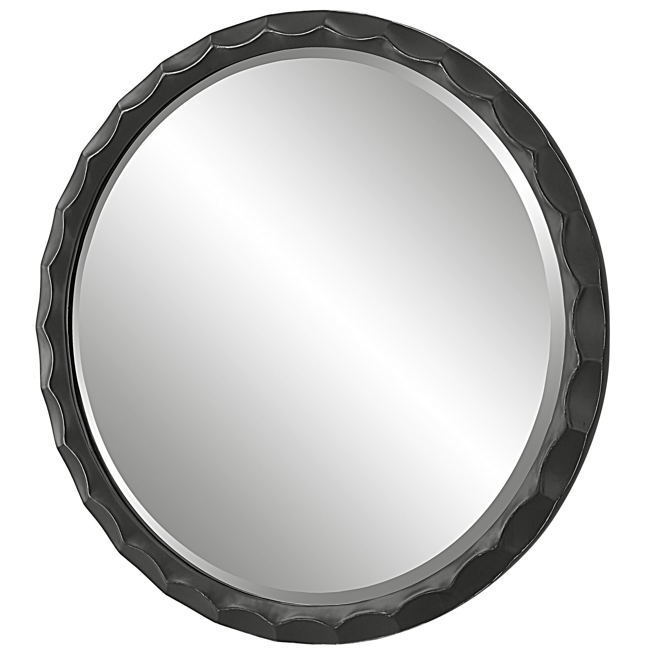Scalloped - Edge Round Mirror - Black