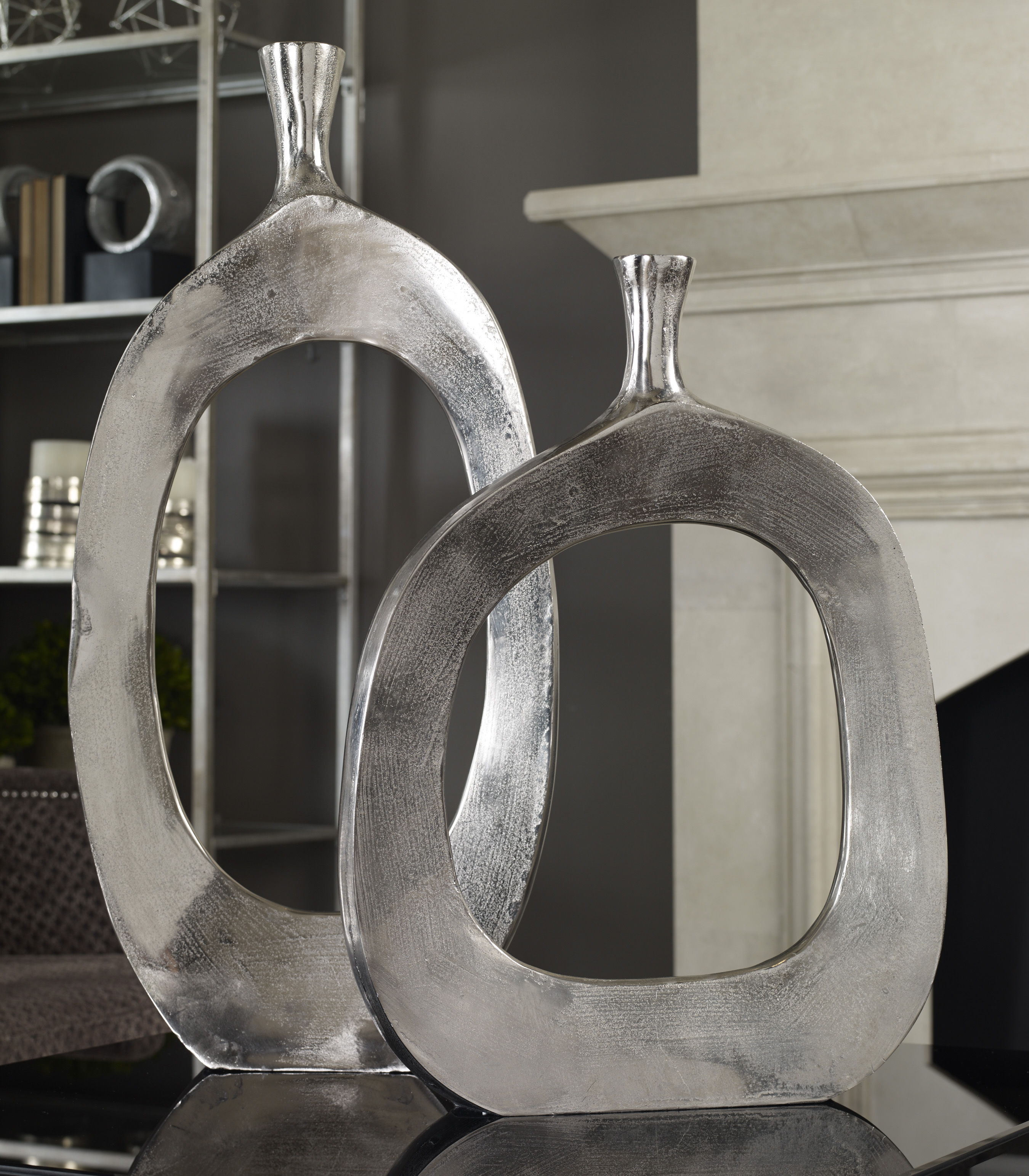 Cierra - Aluminum Vases (Set of 2) - Pearl Silver