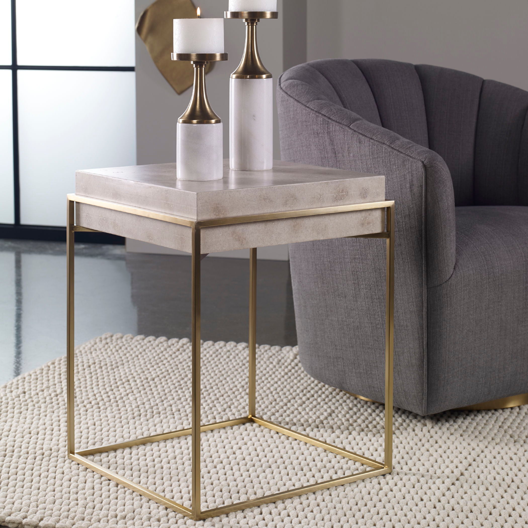 Inda - Modern Accent Table - Beige & Gold