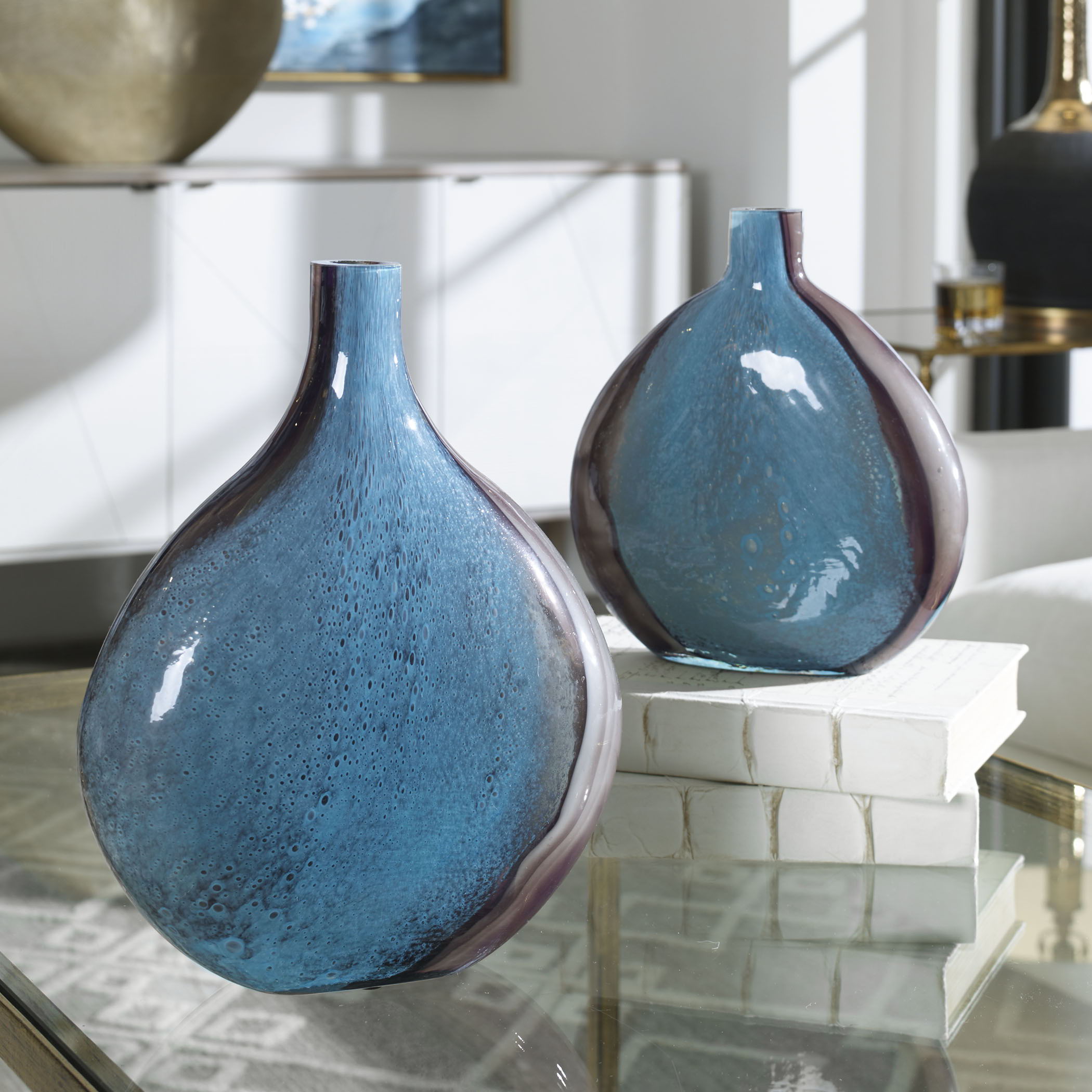 Adrie - Art Glass Vases (Set of 2) - Black & Blue