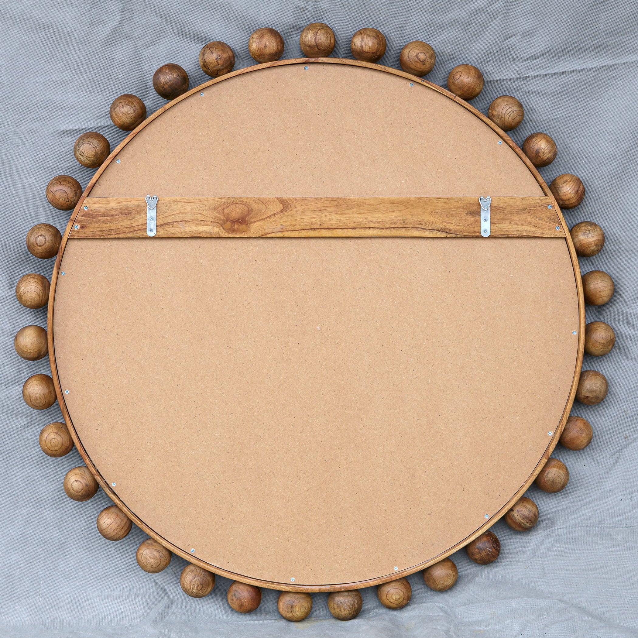 Cyra - Wood Beaded Round Mirror - Bronze