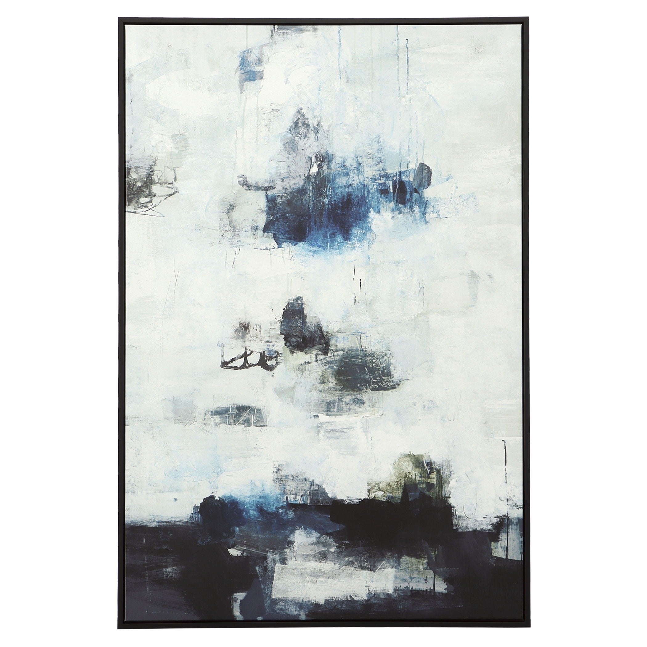 Black And Blue - Framed Abstract Art - White