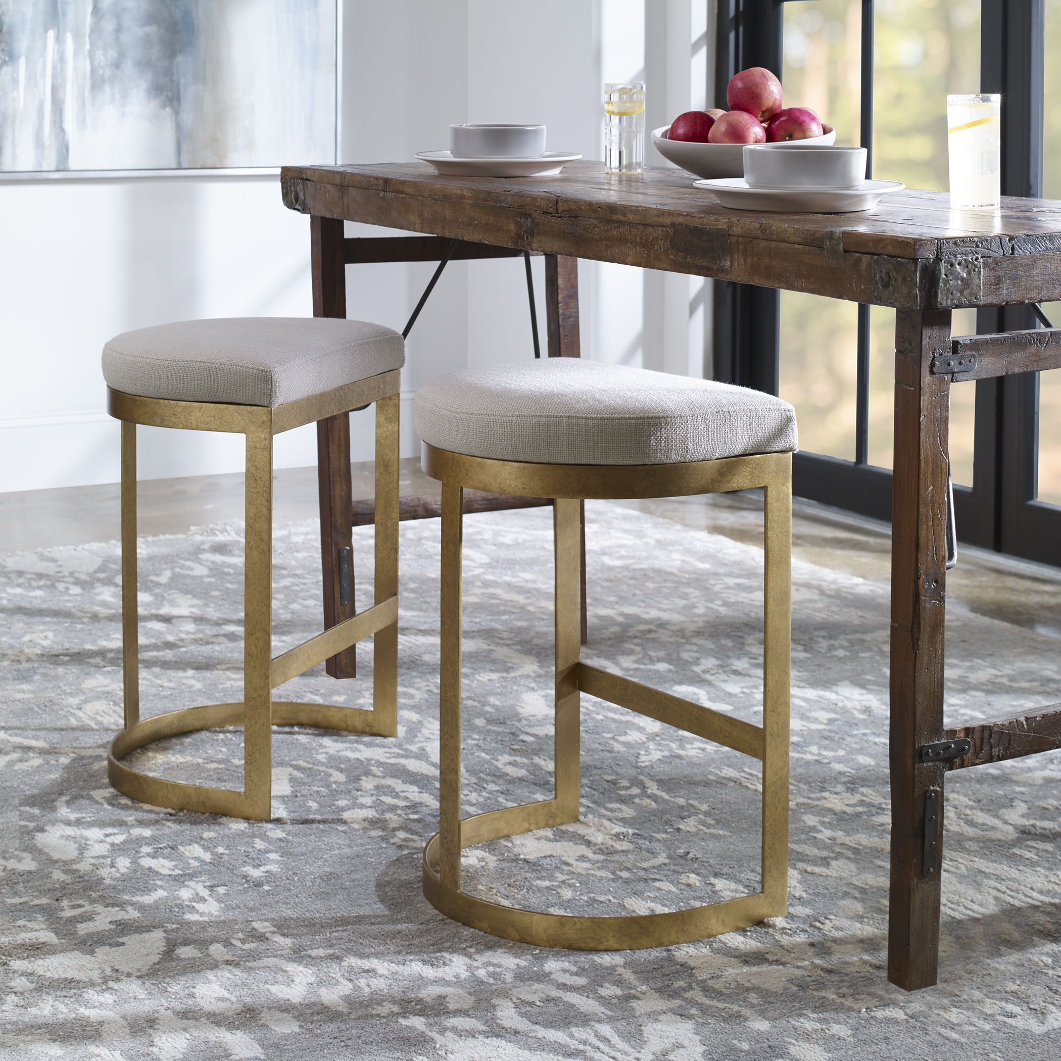 Ivanna - Modern Counter Stool - White & Gold