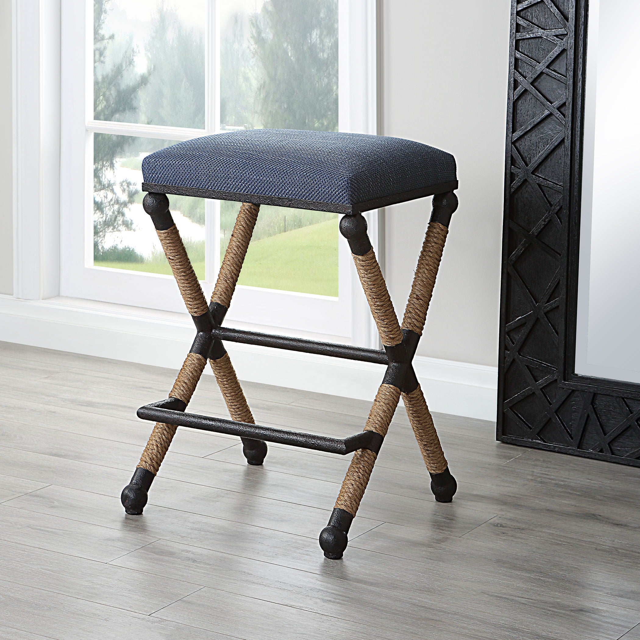 Firth - Rustic Counter Stool - Navy