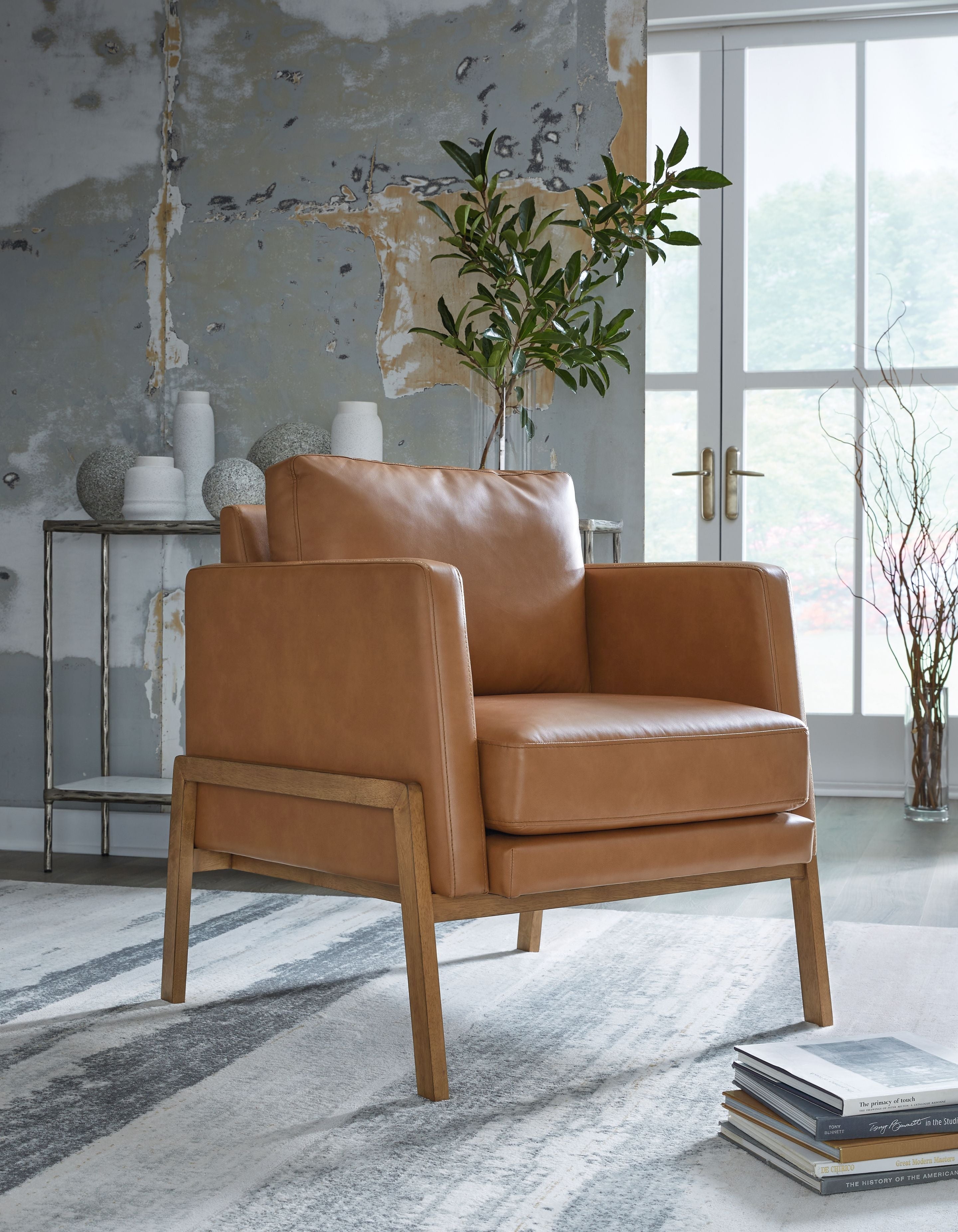 Caramel leather 2024 accent chair