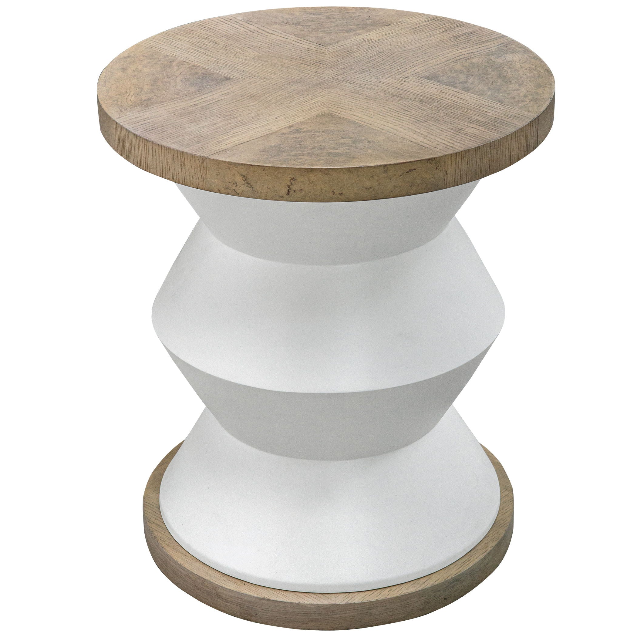 Spool - Geometric Side Table - White & Light Brown